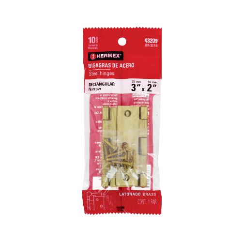 Bisagra Laton 3" Rectangular Blister 2 piezas 43209 Hermex