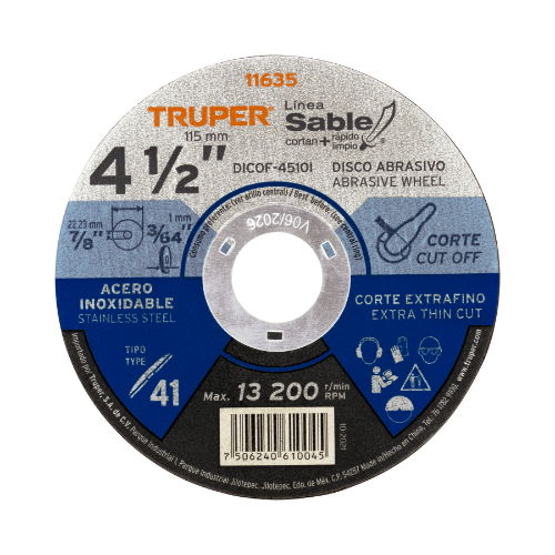 Disco De Corte Delgado Para Acero Inoxidable 4-1/2" 11635 Truper