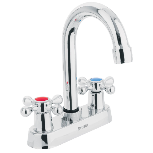 Mezcladora Para Lavabo Laton Acabado Cromado Cuello Bar Maneral Cruceta 47682 Foset Basic