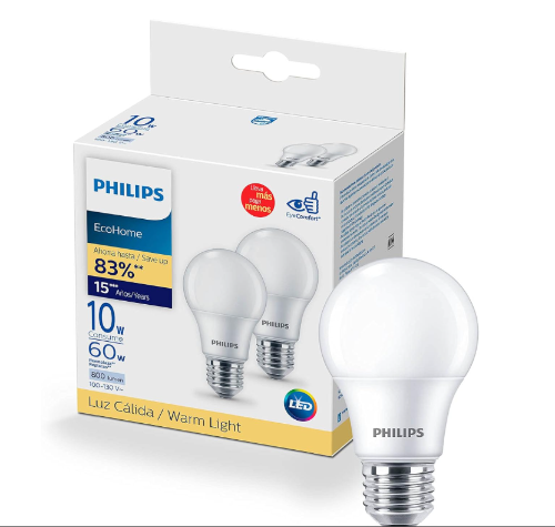 Lampara LED EcoHome 10W 2 Piezas Philips