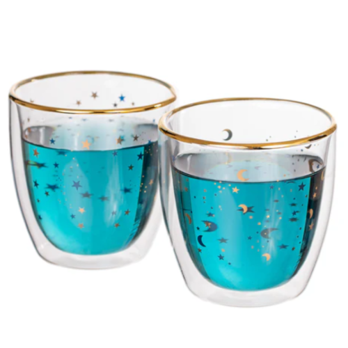 Set Vaso Doble Vidrio Estrellas Azules Adagio