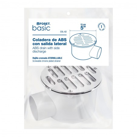 COLADERA ABS 5", SALIDA LATERAL 2" REJILLA CON 3 TORNILLOS