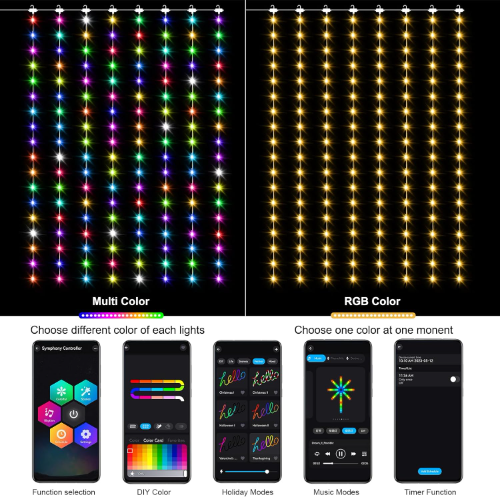 CORTINA LUCES RGB NAVIDAD CON APLICACION