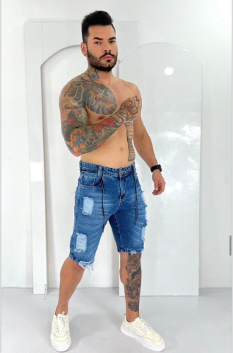 N:40 Bermuda Jeans Drnk Cordão Listrado