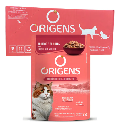 Sache origens gato adulto/filhote (CARNE) 18X85G