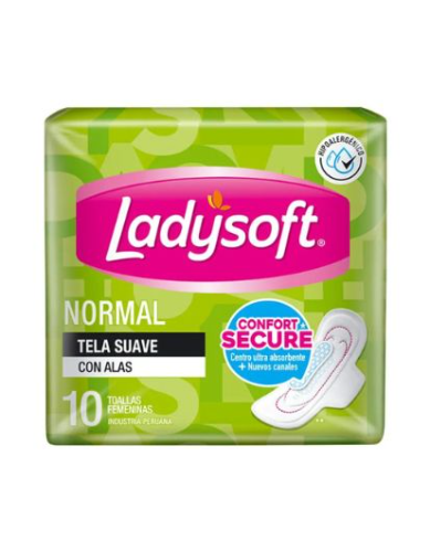 Toalla hiegenica Ladysoft normal con alas 10unid