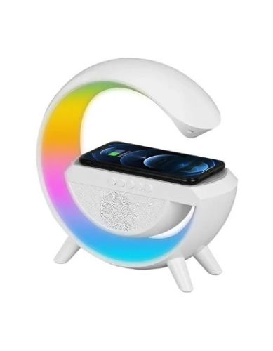 Cargador inalámbrico con forma de G con luces RGB y parlante