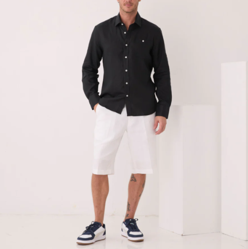 LS880 01-BLACK INSERCH CAMISA DE LINO