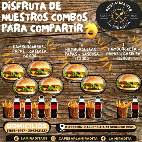 Combo amigos 4 hamburguesas Lunes, Martes y Miércoles