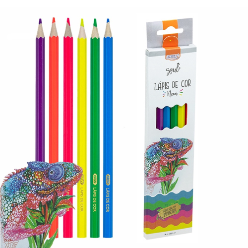 CAIXINHA DE LÁPIS DE COR NEON - BRW - 6 CORES