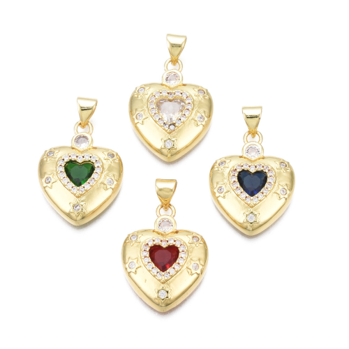 Dije corazón latón micro pave con zirconia colorido