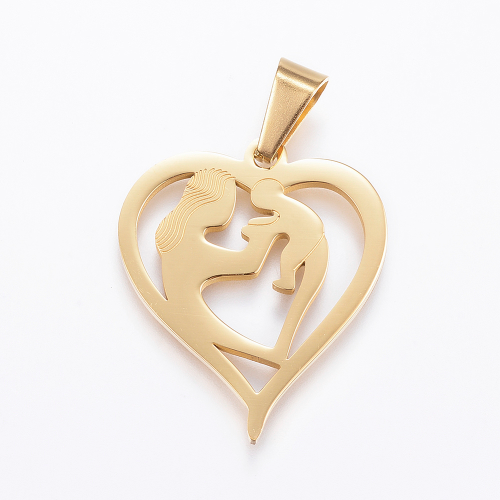 Dije corazón mamá e hijo dorado acero
