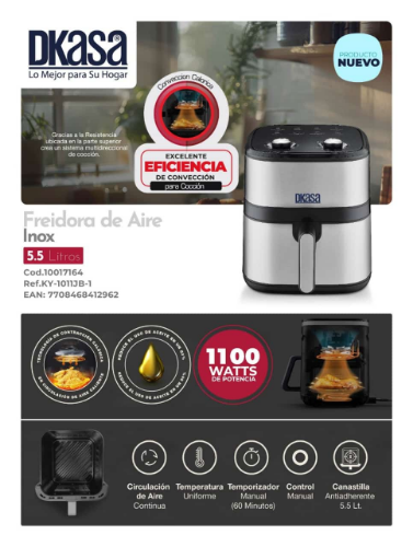 FREIDORA DE AIRE INOX 5.5 LT