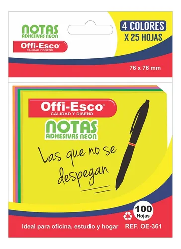 Taco De Notas 76 X 76 Neon X 100h 4 Colores Oe-361 Offi-esco