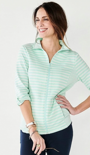 CROFT  AND BARROW T/XS SUETER CON ZIPER VERDE CON RAYAS COLOR VERDE AQUA TALLA XS