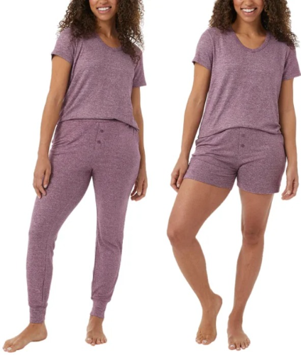 32 GRADOS PIJAMA T/XL DE 3 PIEZAS PARA DAMA  BLUSA, PANTALONETA Y JOGGER COLOR CORINTO