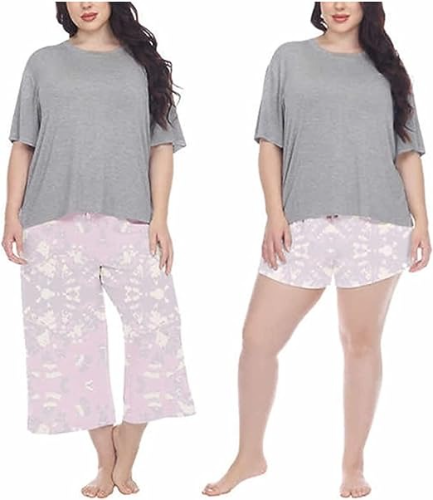 Honeydew 00015 Pijama pantalón corto Gris-Rosado/Lila 3pzs S