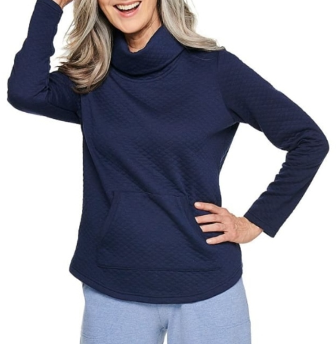 Croft & Barrow Sudadero T/XL con cuello alto, azul para mujer