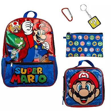 MARIO BROS MOCHILA PARA NIÑO 5 PIEZAS