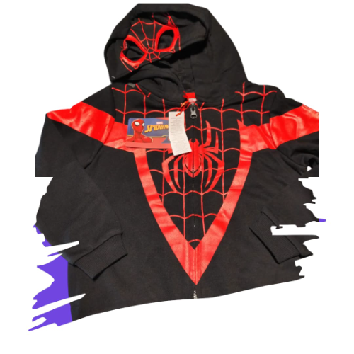 MARVEL SPIDER CHUMPA/CHAQUETA CON CAPUCHA PARA NIÑO COLOR NEGRO CON ROJO TALLA  6