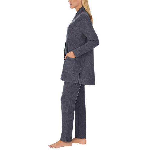 CAROLE HOCHMAN PIJAMA T/XS 3 PIEZAS CON CARDIGAN COLOR NEGRO CON BLUSA GRIS TALLA XS