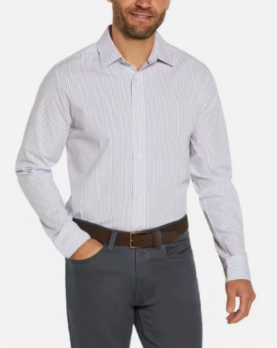 BANANA REPUBLIC T/XL CAMISA FORMAL DE VESTIR DE MANGA LARGA PARA HOMBRE, BLANCO RAYAS GRISES  TALLA XL