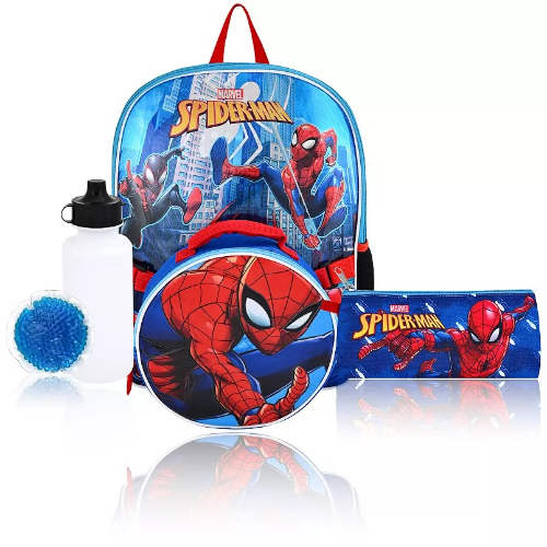MARVEL SPIDER MOCHILA PARA NIÑO 5 PIEZAS ROJO AZUL