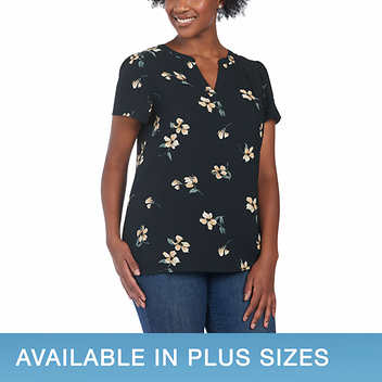 Hilary Blusa manga corta con Flores Grandes Negra XXL