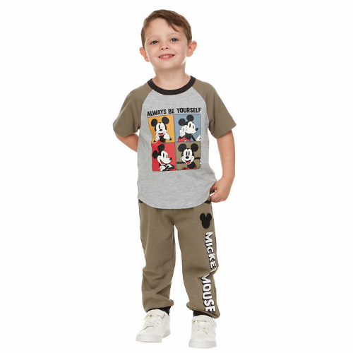 DISNEY MICKEY MOUSE CAJA NO. 9  CONJUNTO DE 2 PIEZAS PANTS Y PLAYERA PARA NIÑO COLOR VERDE/GRIS TALLA 5