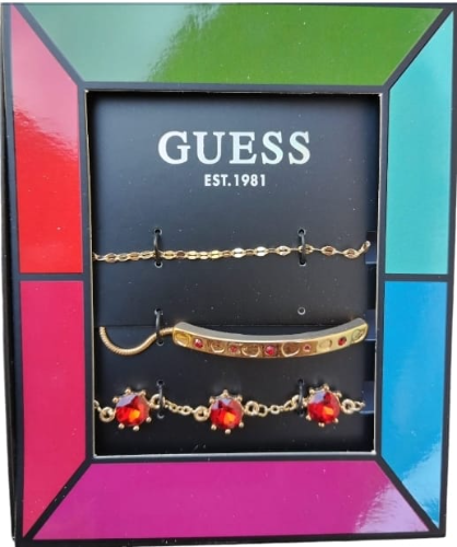 GUESS CAJA NO. 7 PULSERA PAQUETE DE 3 PERLA ROJA