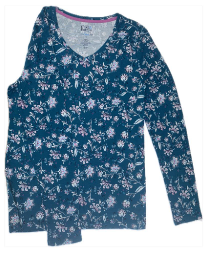 Croft & Barrow T/XS Blusa Turquesa con flores rosadas manga larga XS