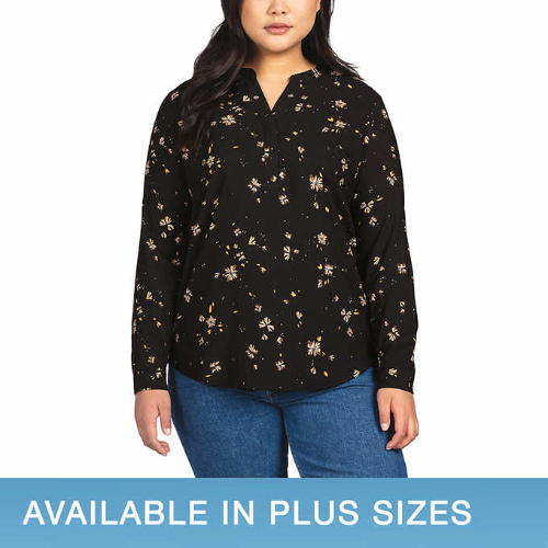 Hilary Radley 0008 Blusa Negra de Flores  Manga Larga XS