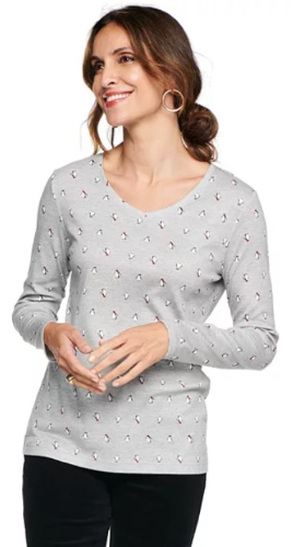Croft & Barrow 0016 Blusa Gris con Pinguinos Manga Larga XL