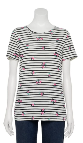 Croft and Barrow T/XL Blusa Blanca de lineas con flores XL