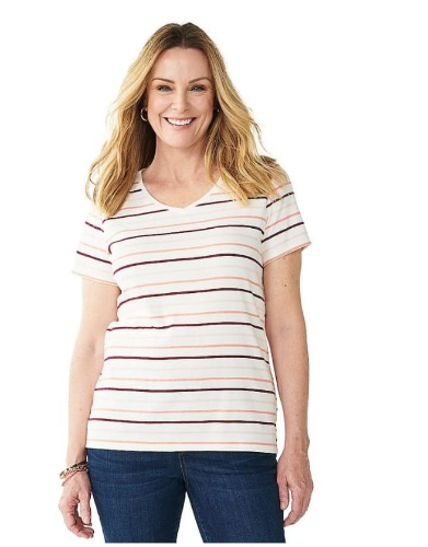 Croft & Barrow 0025 Blusa Blanca de Lineas XL
