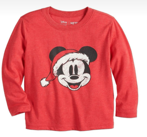 DISNEY JUMPING BEANS MICKEY MOUSE NAVIDAD  PLAYERA DE MANGA LARGA PARA NIÑO COLOR ROJO TALLA 4