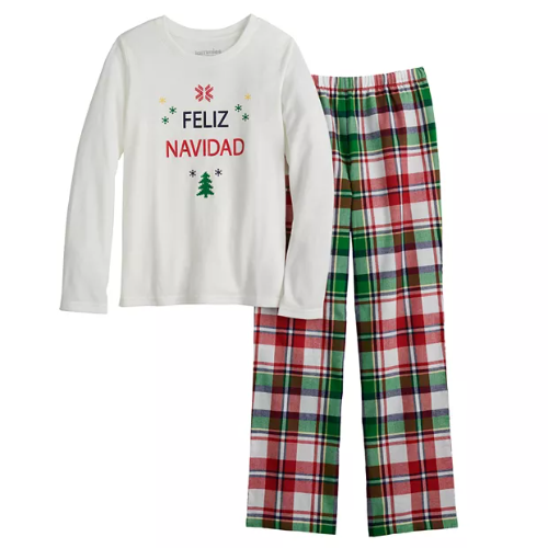 JAMMIES FOR YOUR FAMILIES CAJA NO. 4 PIJAMA T/8 NAVIDEÑA DE 2 PIEZAS PARA NIÑA COLOR BLANCO/PANTALON CUADROS TALLA M 8