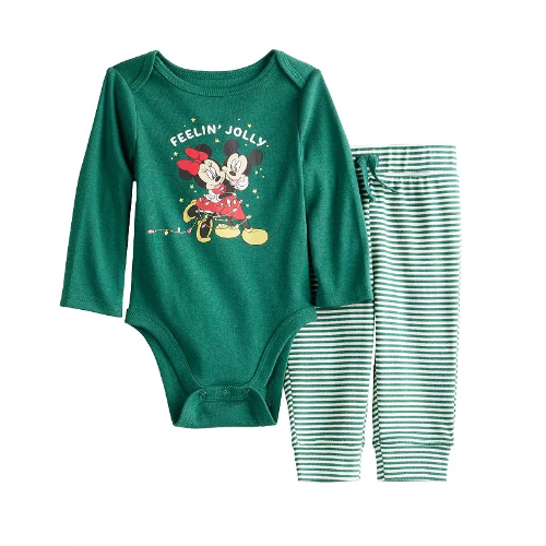 DISNEY JUMPING BEANS TRAJE DE 2 PIEZAS PARA NIÑA COLOR VERDE MICKEY/MINNIE TALLA 9M