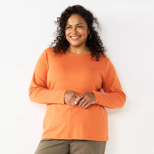 Croft & Barrow Blusa Naranja manga larga para dama Talla XXL