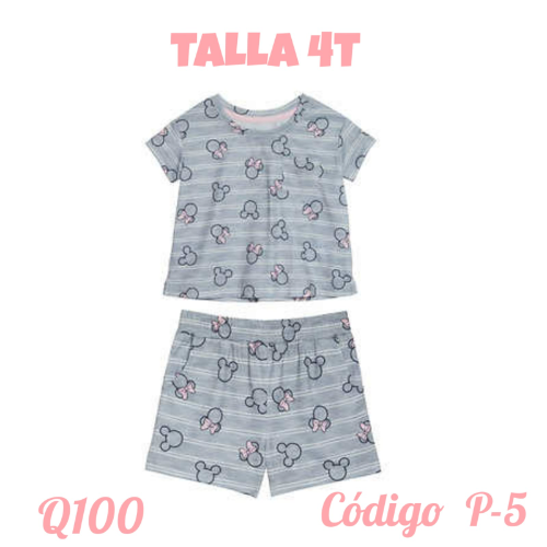 DISNEY T/4 MINNIE CAJA NO. 21 PIJAMA CORTA PARA NIÑA COLOR GRIS CON CARITAS DE MINNIE  TALLA 4