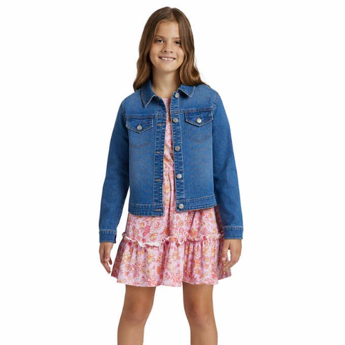 BCBG GIRLS T/XS 5/6 CONJUNTO DE 2 PIEZAS VESTIDO Y CHAQUETA DE LONA PARA NIÑA COLOR ROSADO TALLA XS 5/6