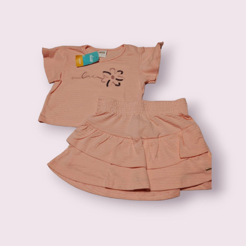 ELIAN CONJUNTO DE BLUSA Y FALTA PARA NIÑA COLOR CORAL TALLA 4