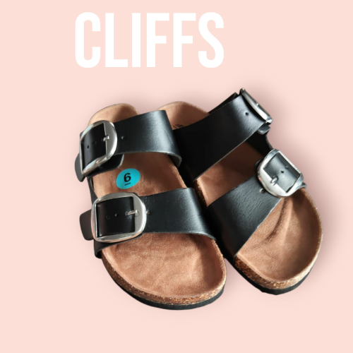 CLIFFS Sandalias T/6.5 para dama color negro doble hebilla