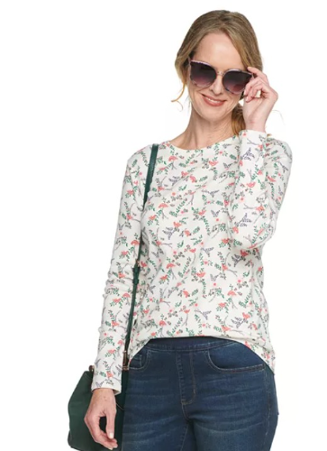 Croft & Barrow 0011 Blusa Blanca con flores  manga largaXXL