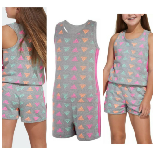 ADIDAS T/6 CAJA NO. 25 ENTERIZO CORTO PARA NIÑAS GRIS/LOGOS ADIDAS DE COLORES