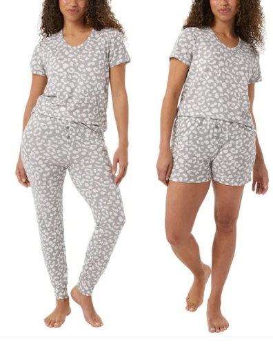 32 GRADOS PIJAMA T/XL DE 3 PIEZAS PARA DAMA BLUSA, PANTALONETA Y JOGGER COLOR GRIS LEOPARDO