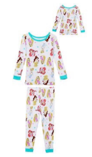 DISNEY PRINCESAS T/5 CAJA NO. 21 PIJAMA DE 2 PIEZAS PARA NIÑA COLOR BLANCO/AQUA TALLA 5