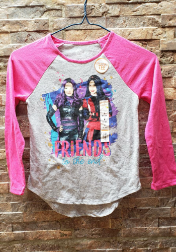 DISNEY DESCENDIENTES 3 BLUSA T/4 PARA NIÑA DE MANGA LARGA GRIS CON FUSCIA ESTAMPADO  TALLA 4