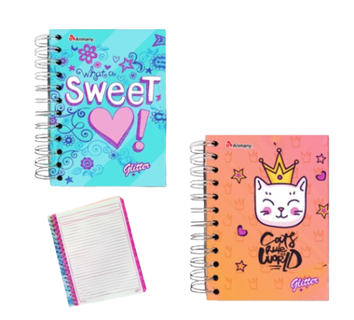 LIBRETA MINI MULTIMATERIA 150HOJAS EMPASTADA GLITTER