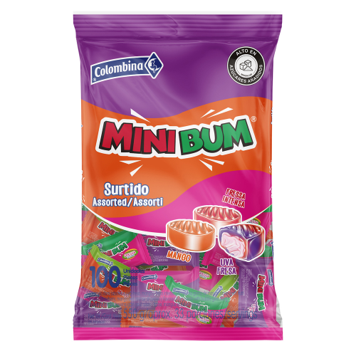MINI BUM CARAMELO CON CHICLES COLOMBINA